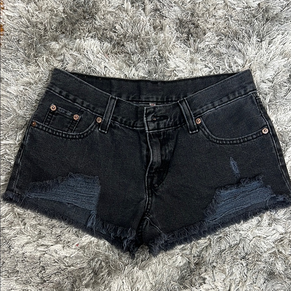Black Distressed Levis Denim Shorts